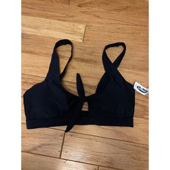NWT Old Navy women's black open tied front strappy swim bikini top size small - Picture 1 of 5